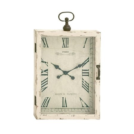 DecMode 20 x 34 White Wooden Finial Pocket Watch Style Wall Clock with Hinged Door