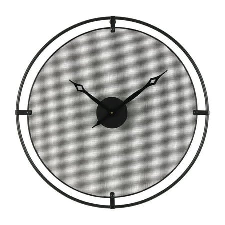 DecMode 24 Black Metal Minimalistic Wall Clock with Mesh Backing