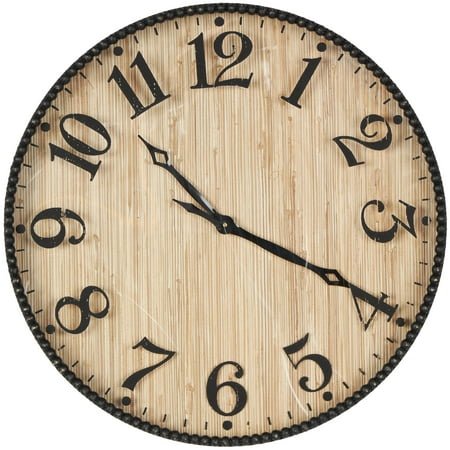 DecMode 24 Light Brown Wood Distressed Wall Clock with Beaded Wood Frame