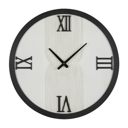 DecMode 24 White Wood Geometric Art Deco Inspired Line Art Wall Clock with Black Accents