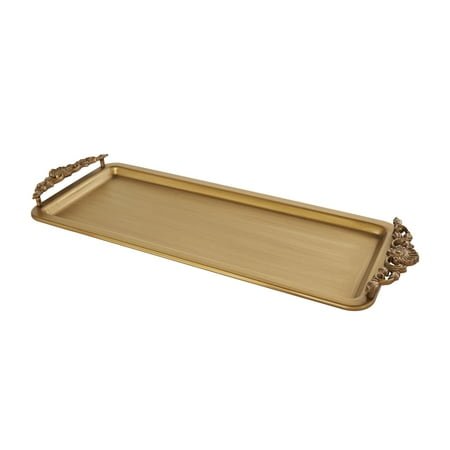 DecMode 24 x 9 Bronze Metal Brushed Tray with Antique Scrolled Handles, 1-Piece