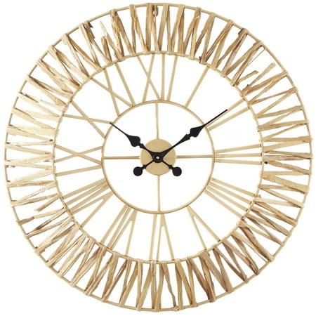 DecMode 31 Brown Seagrass Woven Wall Clock with Gold Metal Frame