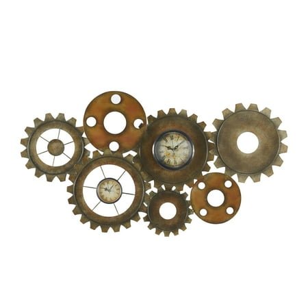 DecMode 34 x 17 Brown Metal Gear Vintage Weathered Dual Wall Clock