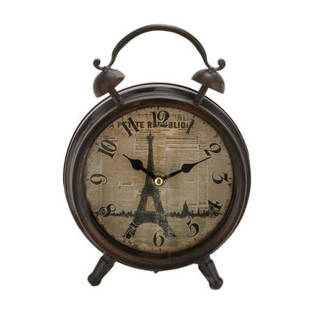 DecMode 9 Black Metal Eiffel Tower Clock with Bell Style Top