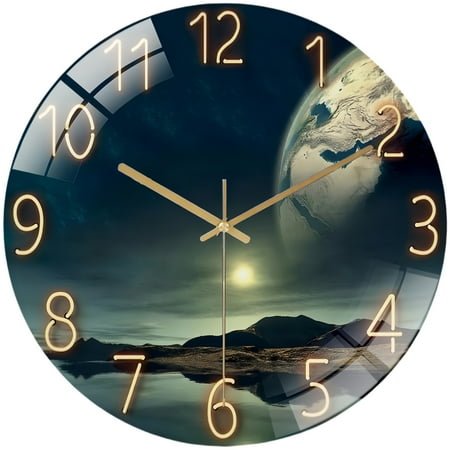 Decor Wall Clock:Seaside Wonders Stlye Round Glass Wall Clock, Silent Non-Ticking Battery Operated Clock , Home Decor for Living Room, Kitchen, Bedroom And Office.12'Inch, 30*30CM