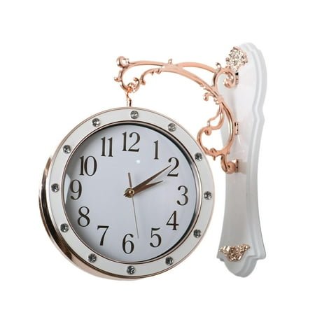 deevoka Double Side Wall Clock Hanging Station Clock for Indoor Outdoor white