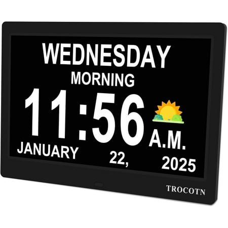 Dementia Clocks, Large Display Calendar Alarm Clock with Auto DST for Seniors, 5 Display Modes Large Font Digital Clock with Custom Alarms Day Date Clocks. (10 Inch Black)