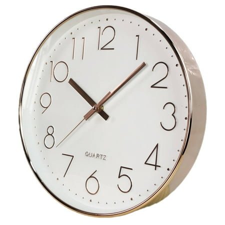 DESIGNICE Wall Clock,Premium Glass Bathroom Clock,Metal Coated Hands Stable Performance Wall Clocks Battery Operated,Gold,10
