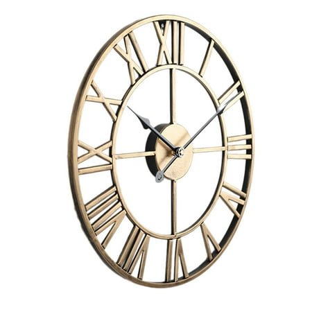 DESIGNICE Wall Clock,Sleek Iron Design Large Wall Clock,Roman Numerals Silent Sweep Timekeeping Kitchen Clock,Style4