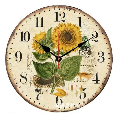 DESIGNICE Wall Clock,Vintage Style with Silent Movement Large Wall Clock,Dust & Fade-Resistant Walnut Backing Kitchen Clock,34CM,Style9