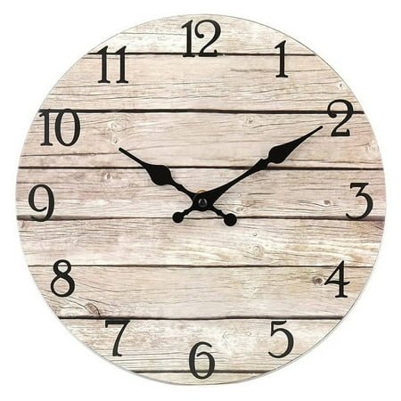 DESIGNICE Wall Clock,Wooden Country Design Wall Clocks Battery Operated,Large Bold Numbers Small Wall Clock,10,Style1