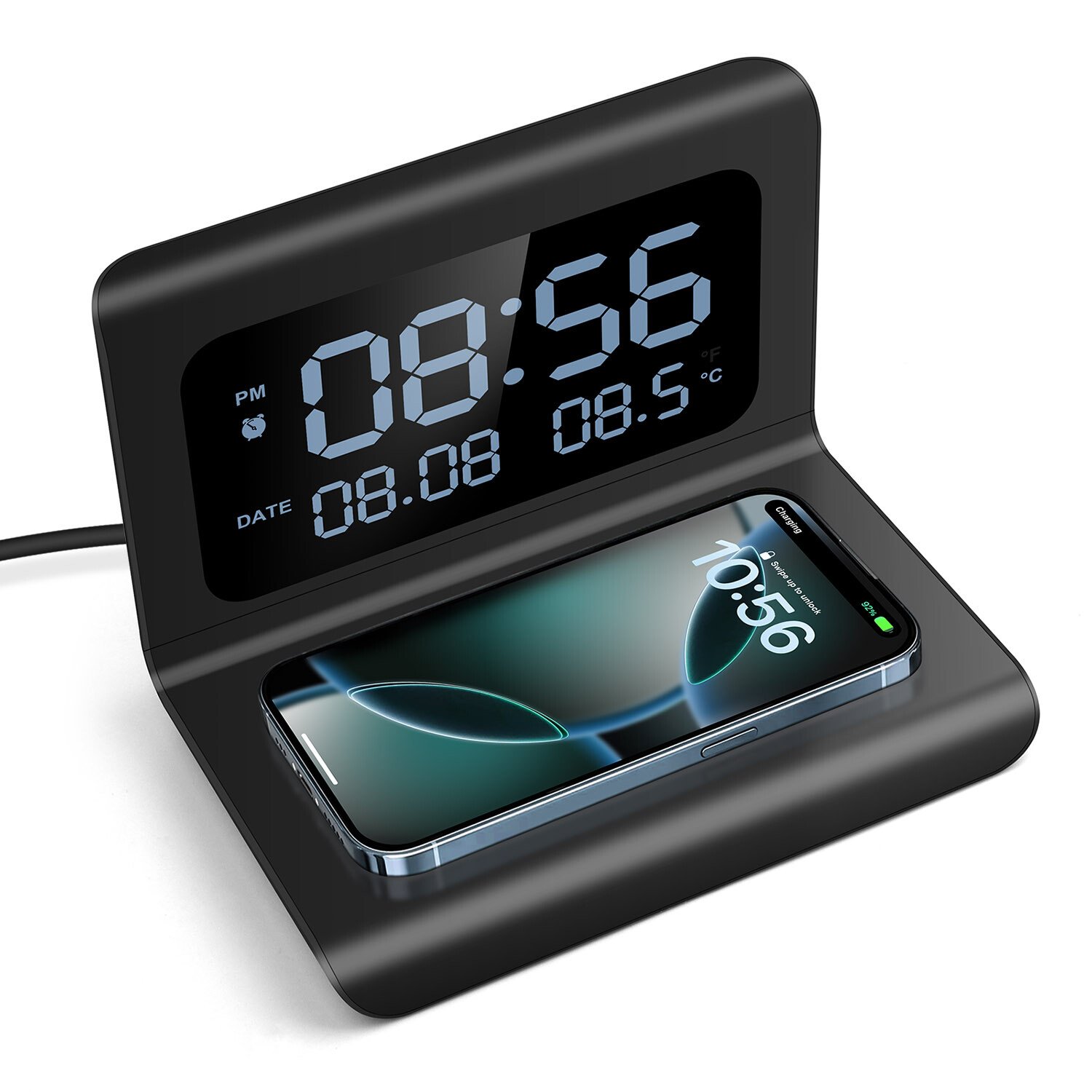 Digital Alarm Clock 15W Fast Wireless Charger With Thermometer For iPhone 16 15