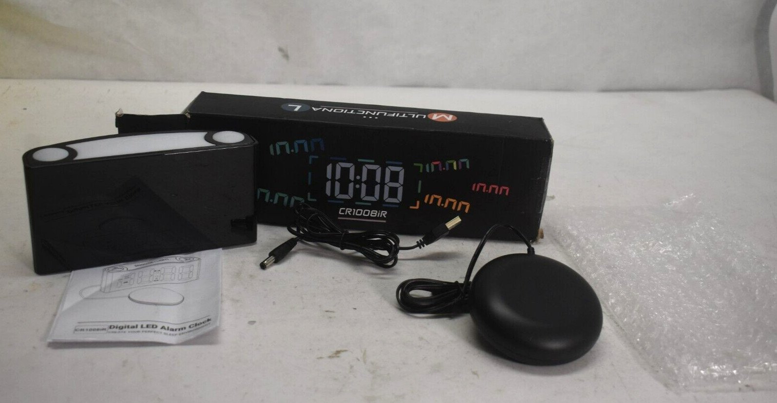 Digital Alarm Clock Bed Shaker LED Display Loud Heavy Sleeper Hearing Impaired