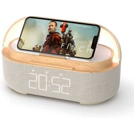 Digital Alarm Clock,FM Radio,Bluetooth Speaker,15W Wireless Charger,Night Light