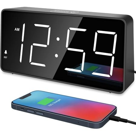 Digital Alarm Clock for Bedroom Bedside, Loud Alarm Clock for Heavy Sleepers, Large Big LED Numbers for Seniors, Battery Backup Plug in Electric Clock with USB Charger (Blue)