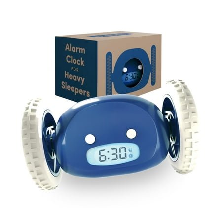 Digital Alarm Clock for Heavy Sleepers with Wheels Vibrating Bed Shaker Loud Noise Smart Snooze Funny Gift for Adults Kids Teens Bedrooms, Navy