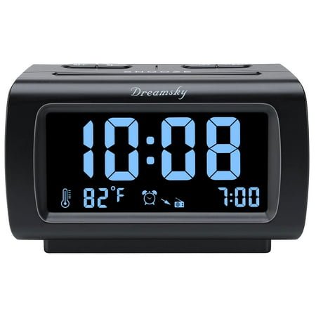 Digital Alarm Clock Radio for Bedrooms with Battery Backup, Large LCD Display with Adjustable Brightness, FM Radio with Sleep Timer, USB Charging Port, Temperature Display, Snooze Function, Black