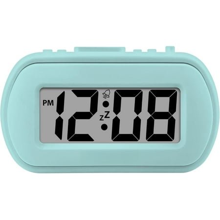 Digital Alarm Clock – Tactile Plastic Case with Soft Rubberized Finish - Battery Operated – Blue Backlight on Demand – Ascending Alarm – Easy to Use – Charcoal Black