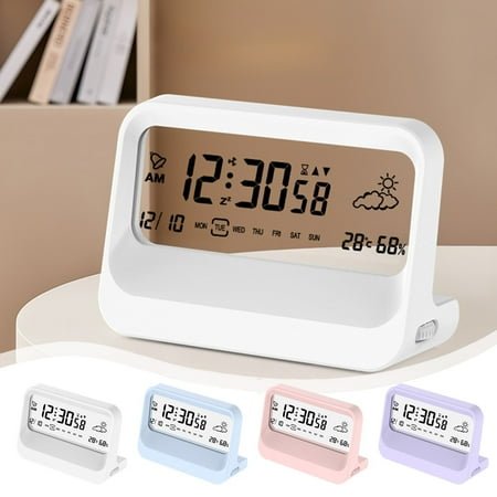 Digital Alarm Clock with Indoor Temperature, Battery Operated,Snooze Model,12/24H Display for Bedrooms Heavy Sleepers Kids Travel Bathroom Desk Smart Clock , UKHBMC | Plastic, Light Blue