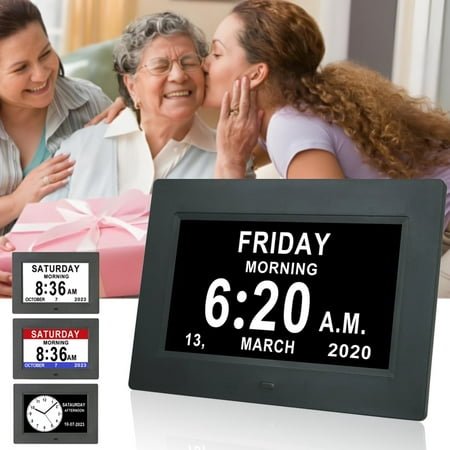 Digital Calendar Alarm Clock - Dementia Clocks for Vision Impaired, Elderly, Memory Loss Clock with Non-Abbreviated Clock (7 inch)
