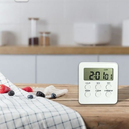 Digital Kitchen Timer | Alarm Clock | Multi-Function Timer with LCD Display | Sonorous/Silent Alert | Magnet Back | Folding Stand | Hanging Hole | Battery Included | White | 7.4x2.5x7.9cm | Time