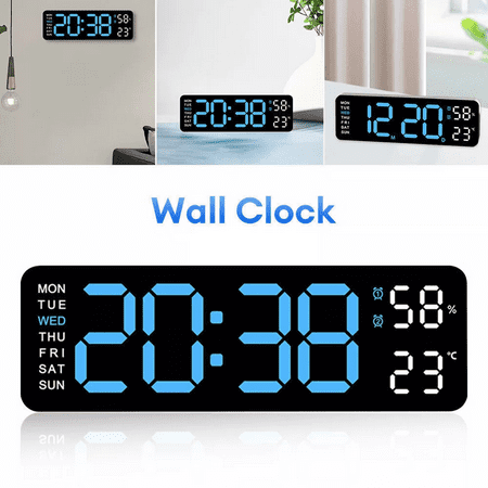 Digital LED Large Display Wall Desk Alarm Clock With Calendar Temperature Date,Modern Decor Design for Desk, Wall, Living Room, Bedroom, Gift, Yougster and Elderly