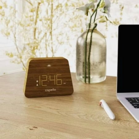 Digital Mantle Alarm Clock Lark Finish: Contemporary LED Table Clock with Dual Alarms & Adjustable Dimmer