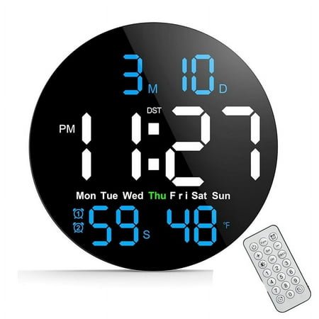 Digital Wall Clock,10 in Wall Clock with Large LED Display Seconds Display One Button Muteable Button Auto Brightness