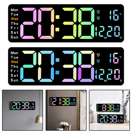 Digital Wall Clock Large Display, 13 Large Digital Wall Clock with Remote Control, Automatic Brightness Dimmer Big Clock with Night Lights, Auto DST, Date Week,Temperature