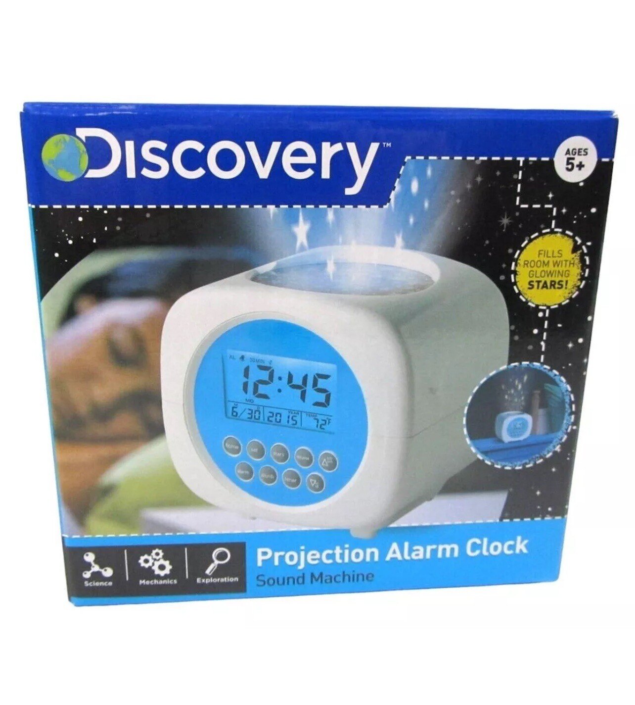 Discovery Kids Digital Projection Alarm Clock Sound Machine Color Glowing Stars