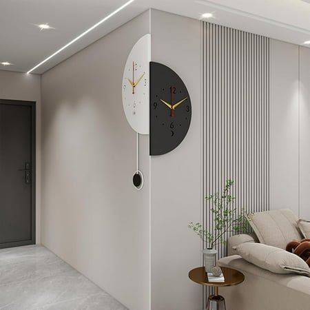 Double-Sided Corner Wall Clock with Light, Luminous Creative Wall Decorative Clock, Silent Clock Split Type, Dual Movement Design Can Set Dual for Living Room or Bedroom, Black and White Combination