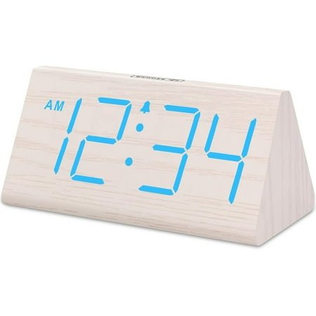 DreamSky Wooden Digital Alarm Clocks for Bedrooms - Electric Desk Clock with Large Numbers, USB Port, Loud Alarm for Heavy Sleepers, Adjustable Volume, Dimmer, Snooze, DST, 12/24H, Wood Décor