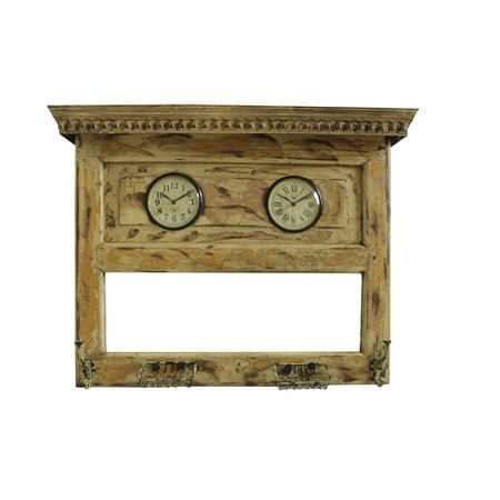 Dual Dial Wooden Wall Clock With Mirror, Brown