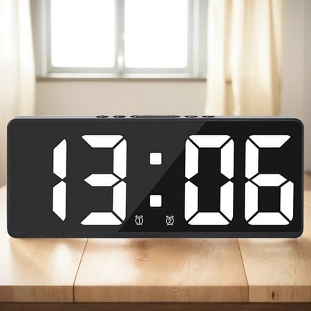 DYEXPRESS 6.61in Digital Alarm Clock Dual Alarm Clock Simple LED Large Screen Digital Clock (Black)