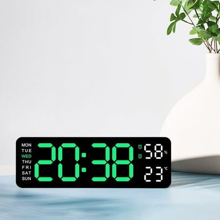 DYEXPRESS 8.97x2.95 Large Digital Wall Clock Dual Alarm with Big LED Screen Dispaly, Temperature Date Week Display Wall Clock for Living Room, Bedroom, Desk Decor (Blackshell Green Light)