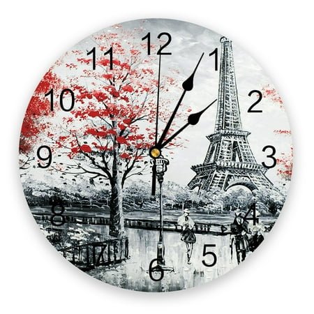 Eiffel Tower Oil Painting Wall Clocks Home ration Silent Round Wall Watches for Home Living Room Kitchen Wall r