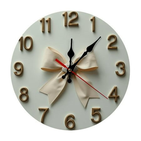 Elegant beige bow in the center, adding a touch of charm and sophistication. 9.8 - inch decorative silent wall clock