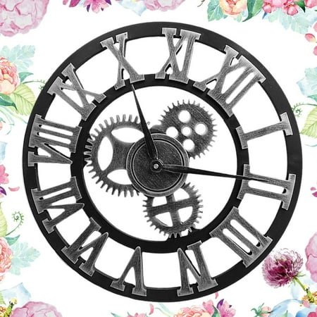 EXHUMKY Creative Industrial Gear Wall Clock for Home Decoration Silver Metal Easy to Install 50cm