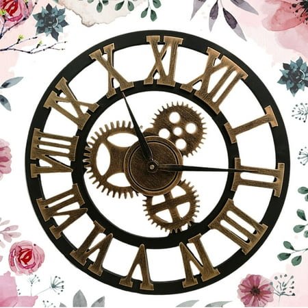 EXHUMKY Golden Metal Creative Wall Clock for Decoration Easy to Install Industrial Gear Design 50cm