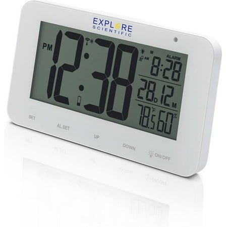Explore Scientific Large Display Radio Controlled Alarm Clock - White