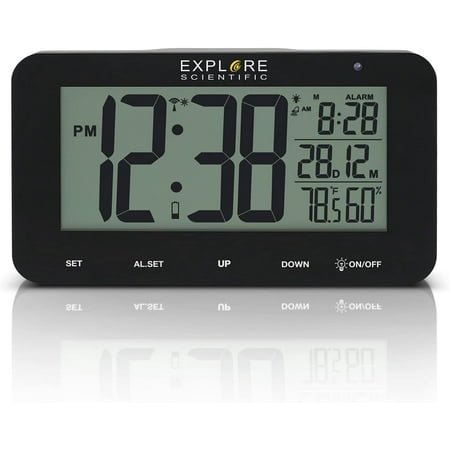 Explore Scientific Large Display Radio Controlled Alarm Clock (Black)