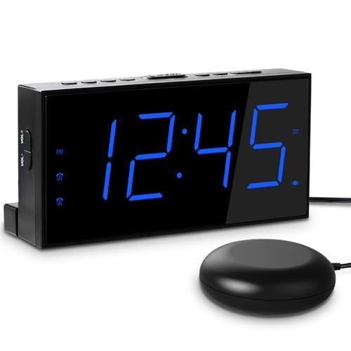 Extra Loud Dual Alarm Clock with Vibration for Bedroom,Extreme Bed Shaker Alarm Clock for Deep Sleeper Hard of Hearing Deaf,7" Clear LED Display,USB Port,Battery Backup,Easy to Set for Senior,Kids,DST