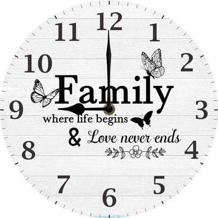 Famil Wall Clock - Family Where Life's Begins Inspirational Quote Saying Wall Decor for Living Room - 10 Inch Silent Clock Non Ticking Battery Operated Easy to Read