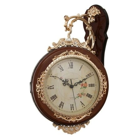 FashionCha Decorative Double Sided Wall Clock Vintage Farmhouse Hanging Clock for Office or Brown