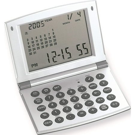 Fashion Satin Silver-Tone Finish World Time Alarm Clock And Calculator (3.5 X 4) Made In China gl8054