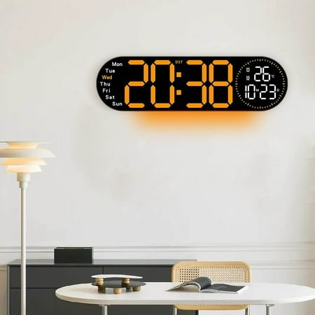 Fasiaou Digital Wall Clock 17, Wall Clocks with 11 RGB Colors, Alarm Clock with Night Lights, Large Digital Clock for Living Room Bedroom Office Classroom Decor, Auto DST, Temperature