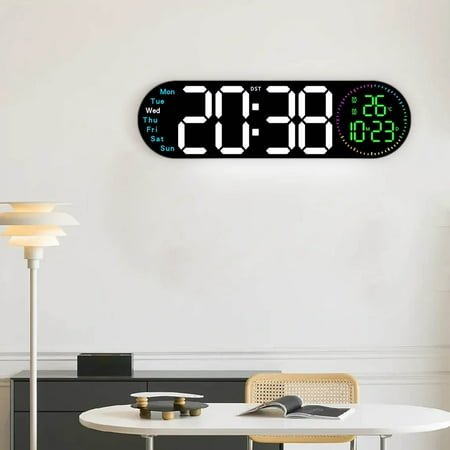 Fasiaou Digital Wall Clock 17, Wall Clocks with 11 RGB Colors, Alarm Clock with Night Lights, Large Digital Clock for Living Room Bedroom Office Classroom Decor, Auto DST, Temperature