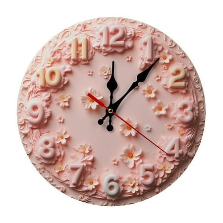 Features a person in a red dress walking on a city street with cars and buildings in the background. 9.8 - inch decorative silent wall clock