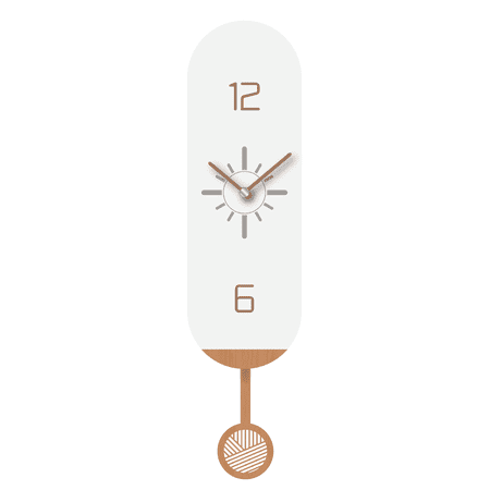 FGnano Elegant Modern Vertical Oval-Shaped Pendulum Wall Clock, White Gray and Light Brown, MDF(Medium Density Fiberboard), 5.7x18.3x1.8, with White Gift Box