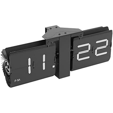 Flip Desk Clock, Battery Operated Digital Display Retro Flip Clock, Flipping Out Wall and Tabletop Flip Clock, Metal Large Display Clock for Home and Office Decoration, Black, 14*3.3*5.3in